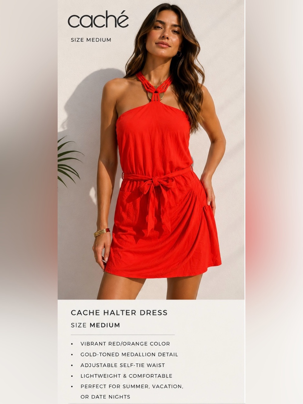 Cache Red Halter Skort Romper Gold Hardware Y2K Size Medium
